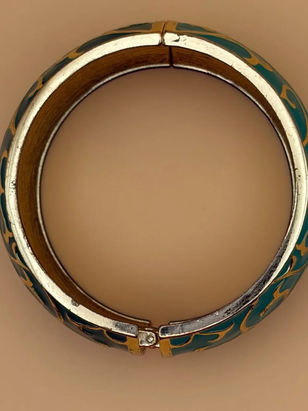 Turquoise Blue and Gold-Tone Enamel Hinged Bracelet